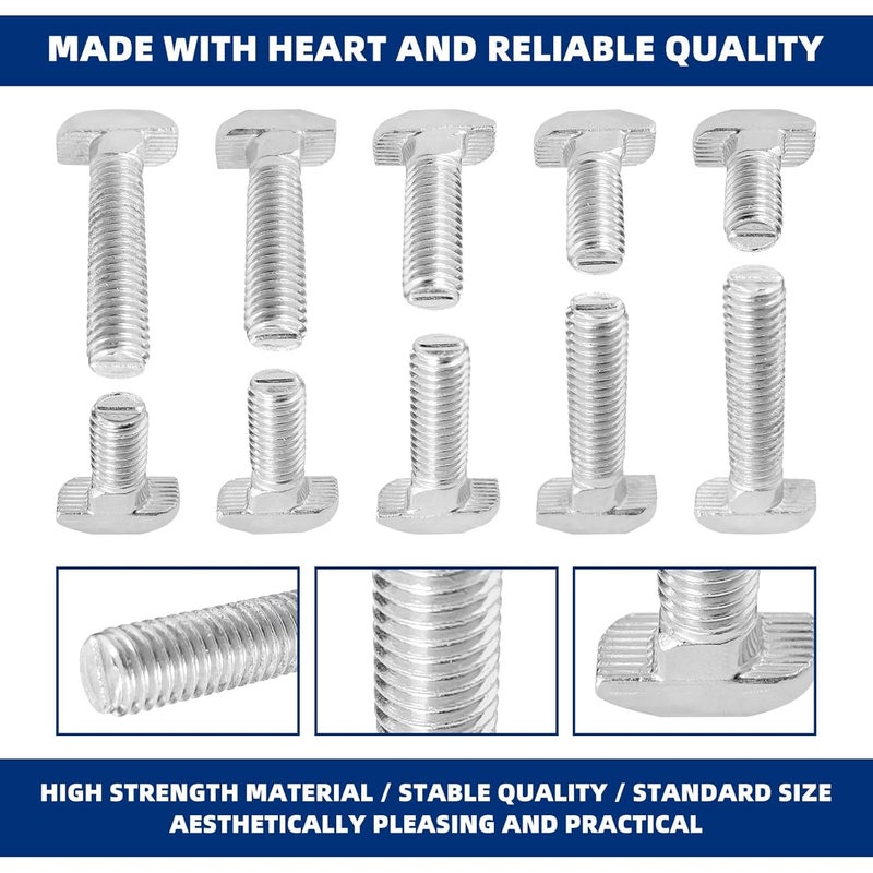 DLBEEM 50Pcs M8x16/20/25/30/35mmThread T-Slot Drop-in Stud Sliding Screw Bolt with Flange Nut Set, Heavy Duty Hammer Head Bolt T Shape Screws for European Standard 40 Series Aluminum Profile - Image 5